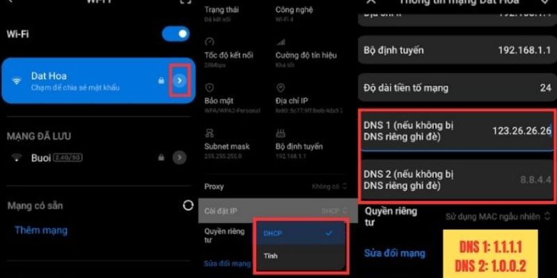 Thao tác đổi DNS trên thiết bị Android